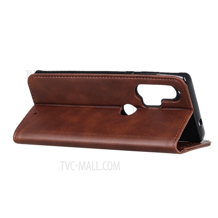 Auto-absorbed Split Leather Cell Phone Case for Motorola Edge Plus - Coffee-3