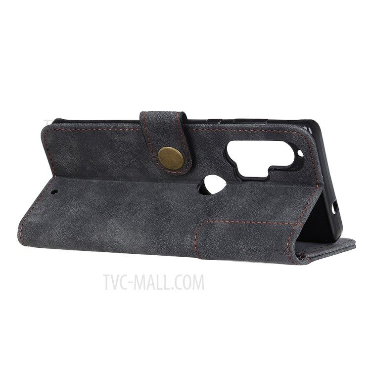 Brass Magnetic Clasp Stand Wallet Leather Protector Cover for Motorola Edge Plus - Black-3