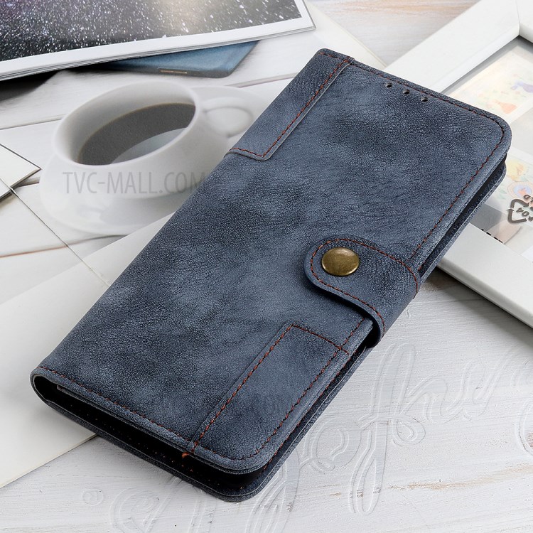 Brass Magnetic Clasp Stand Wallet Leather Protector Cover for Motorola Edge Plus - Blue-10