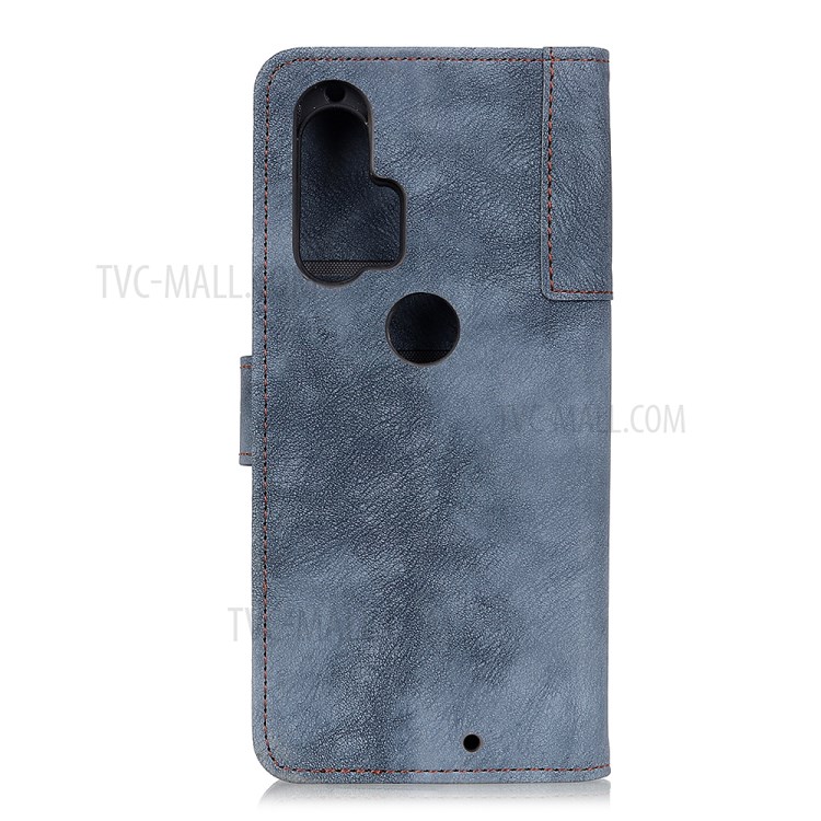 Brass Magnetic Clasp Stand Wallet Leather Protector Cover for Motorola Edge Plus - Blue-2