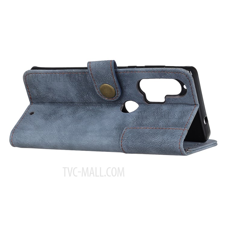 Brass Magnetic Clasp Stand Wallet Leather Protector Cover for Motorola Edge Plus - Blue-3