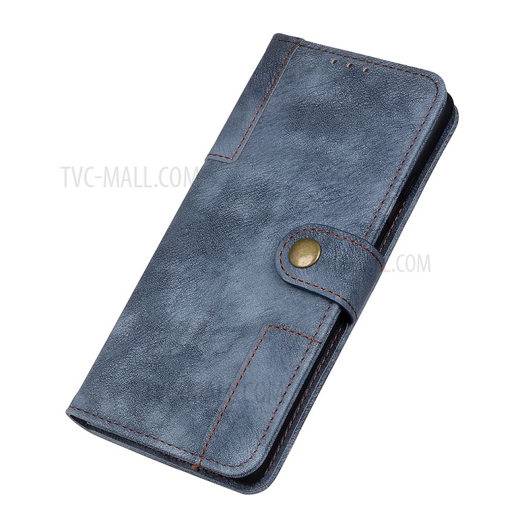 Brass Magnetic Clasp Stand Wallet Leather Protector Cover for Motorola Edge Plus - Blue-5