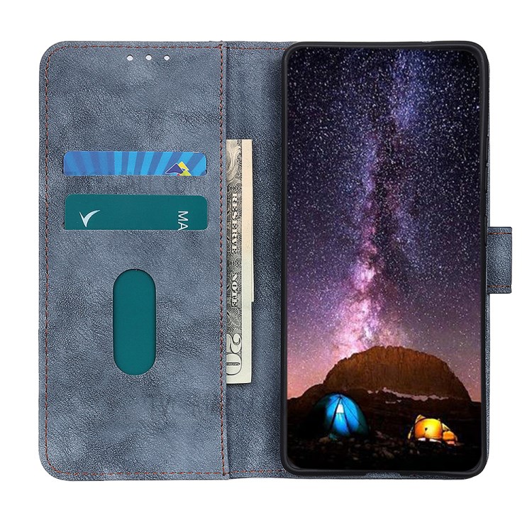 Brass Magnetic Clasp Stand Wallet Leather Protector Cover for Motorola Edge Plus - Blue-7
