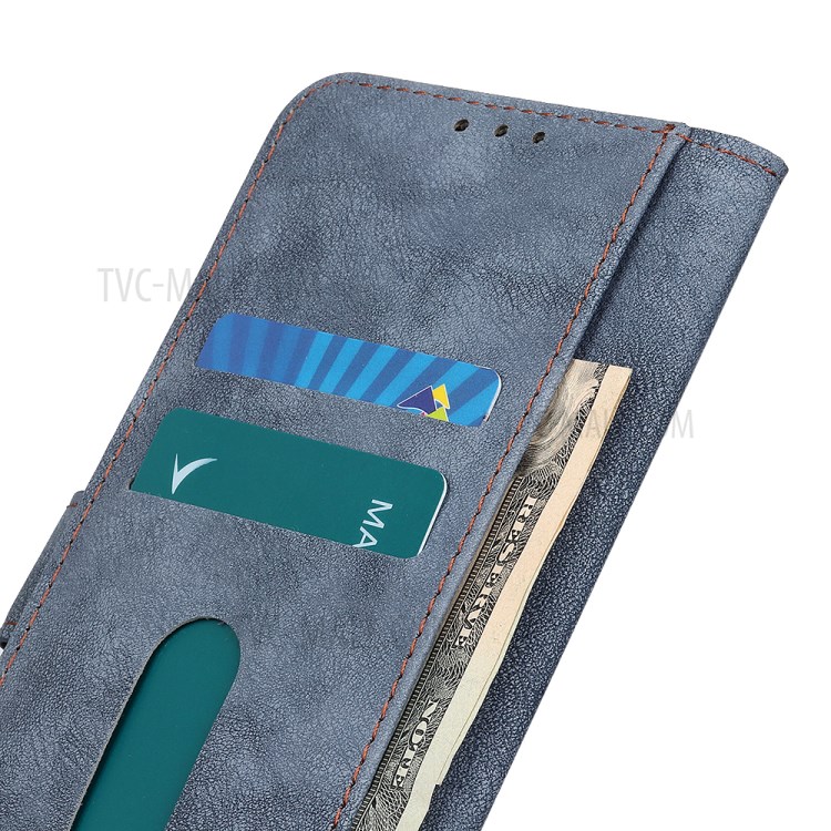 Brass Magnetic Clasp Stand Wallet Leather Protector Cover for Motorola Edge Plus - Blue-8