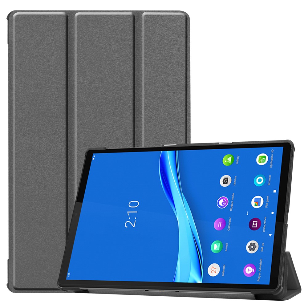 Tri-fold Leather Stand Case for Lenovo Tab M10 Plus TB-X606F - Grey-1