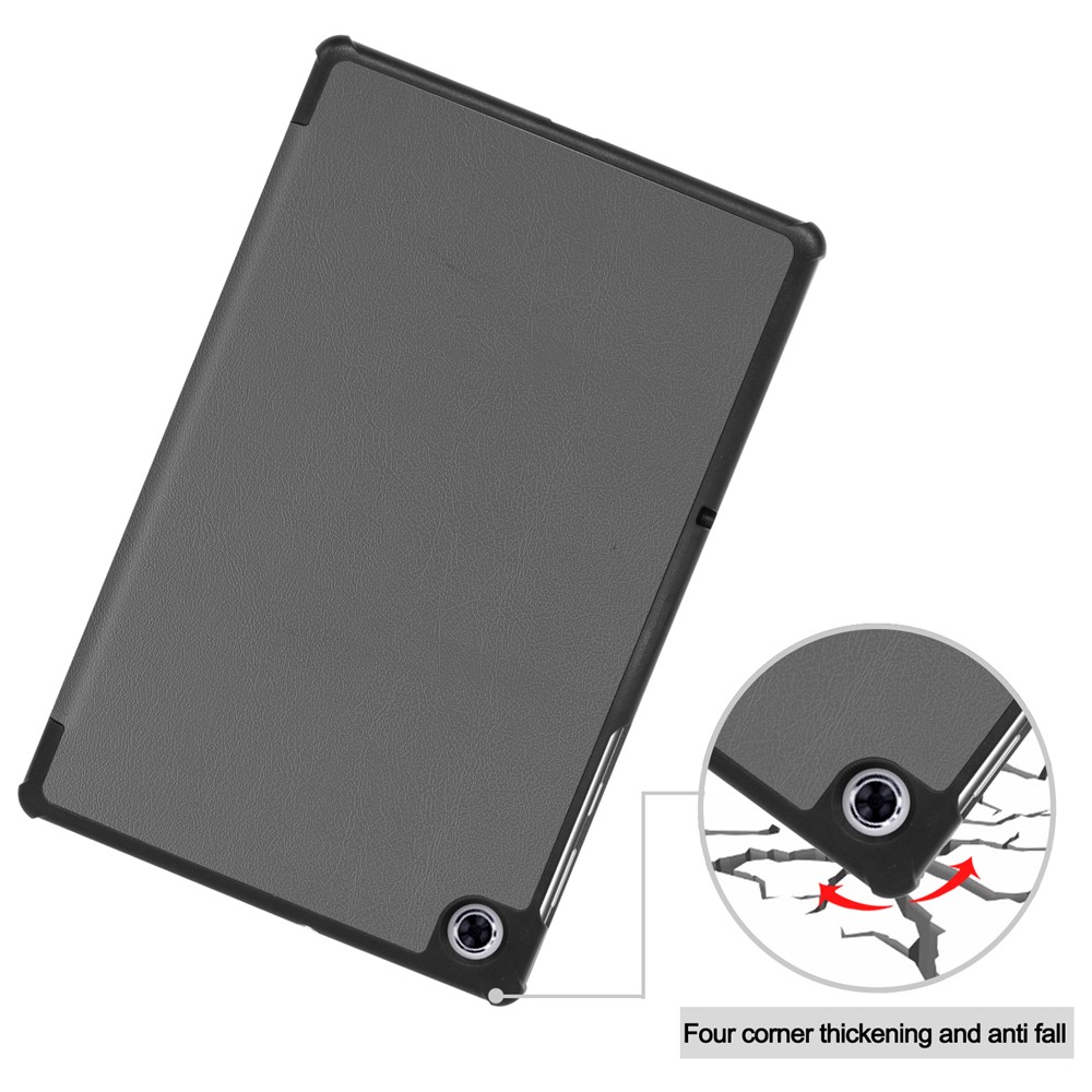 Étui de Support en Cuir à Trois Volets en Cuir PU Texturé + PC Étume de Tablette de Protection Complète Pour Lenovo Tab M10 Plus TB-X606F - Gris-7