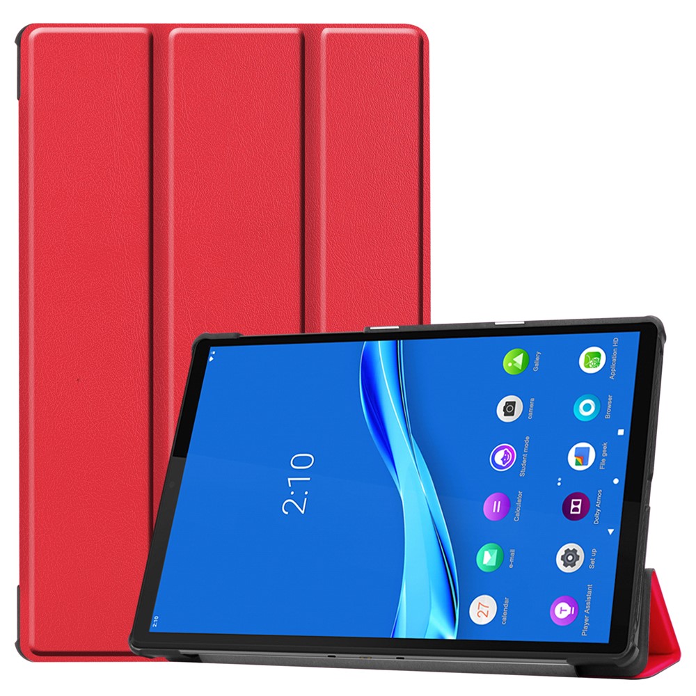 Tri-fold Leather Stand Case for Lenovo Tab M10 Plus TB-X606F - Red-1
