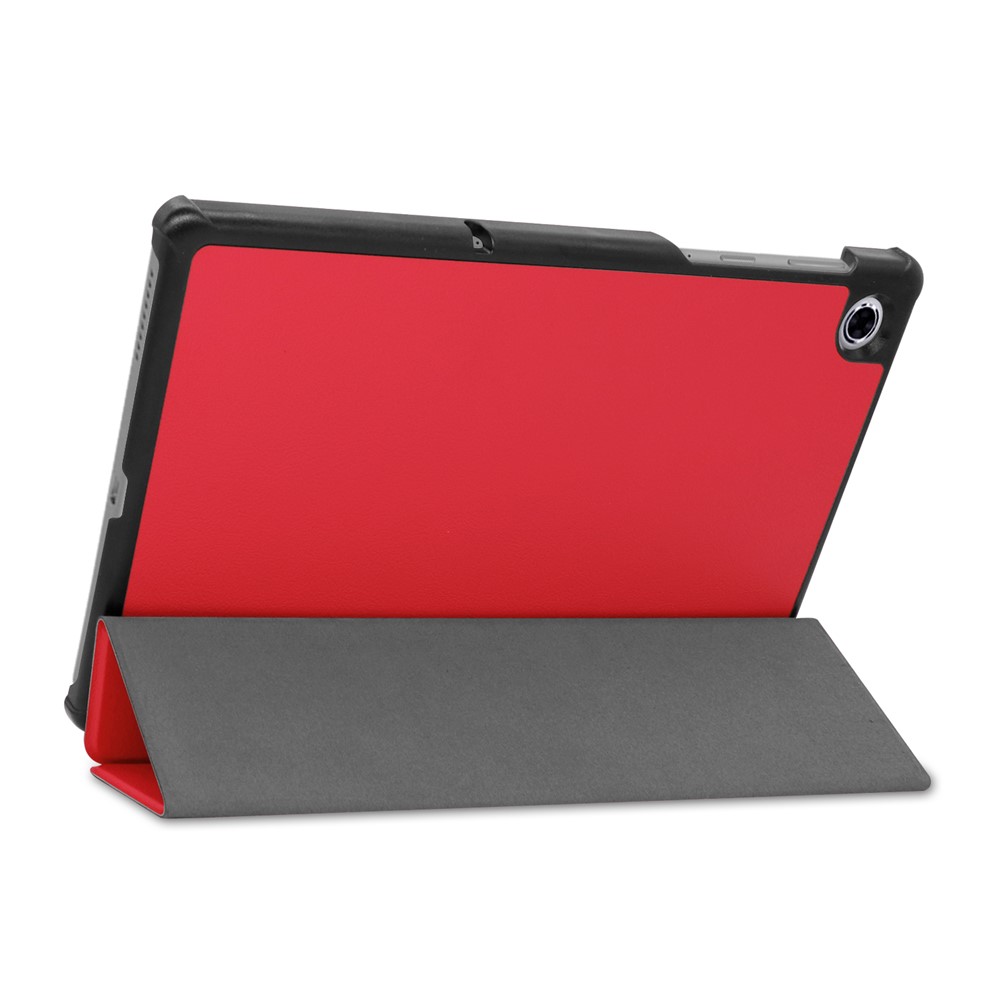 Étui de Support en Cuir à Trois Volets en Cuir PU Texturé + PC Étume de Tablette de Protection Complète Pour Lenovo Tab M10 Plus TB-X606F - Rouge-6