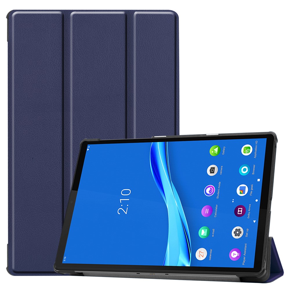 Tri-fold Leather Stand Case for Lenovo Tab M10 Plus TB-X606F - Dark Blue-1