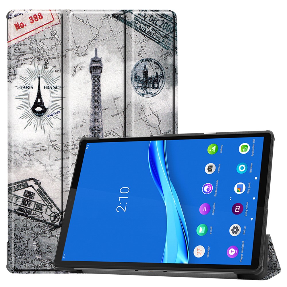 Pattern Printing Tri-fold Leather Stand Case for Lenovo Tab M10 Plus TB-X606F - Eiffel Tower-1