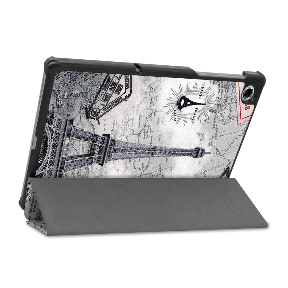 Pattern Printing Tri-fold Leather Stand Case for Lenovo Tab M10 Plus TB-X606F - Eiffel Tower-6