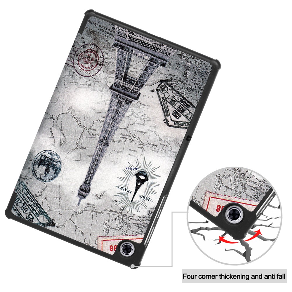 Pattern Printing Tri-fold Leather Stand Case for Lenovo Tab M10 Plus TB-X606F - Eiffel Tower-7