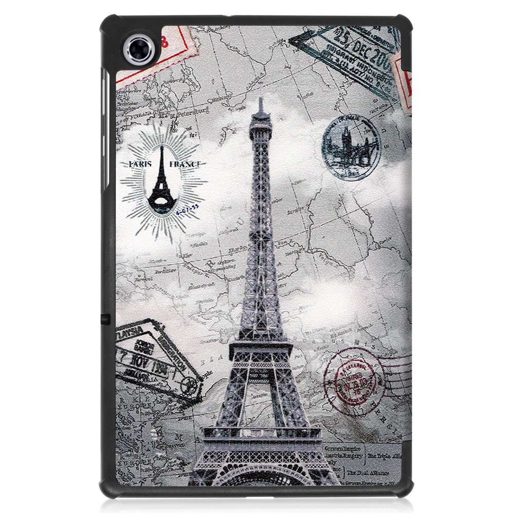 Pattern Printing Tri-fold Leather Stand Case for Lenovo Tab M10 Plus TB-X606F - Eiffel Tower-8