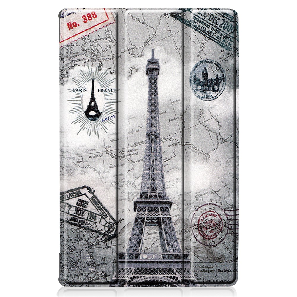 Pattern Printing Tri-fold Leather Stand Case for Lenovo Tab M10 Plus TB-X606F - Eiffel Tower-9