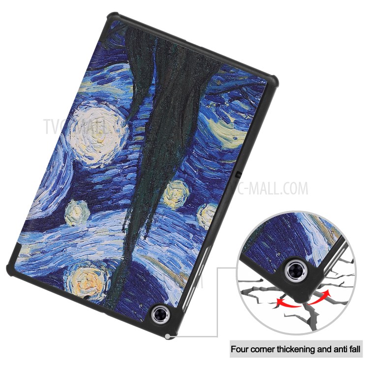 Pattern Printing Tri-fold Leather Stand Case for Lenovo Tab M10 Plus TB-X606F - Oil Painting-7