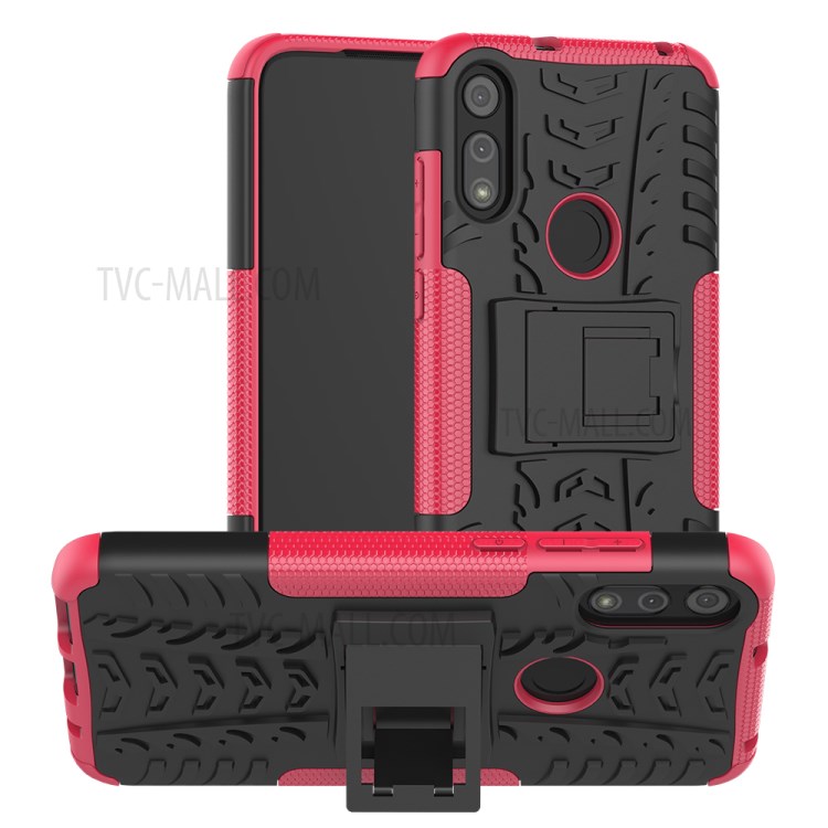 Cool Tyre Skin PC + TPU Cover with Kickstand for Motorola Moto E (2020) - Rose-1
