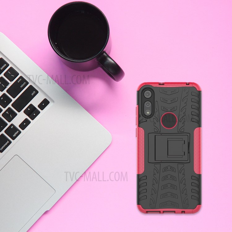 Cool Tyre Skin PC + TPU Cover with Kickstand for Motorola Moto E (2020) - Rose-11