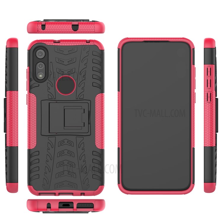 Cool Tyre Skin PC + TPU Cover with Kickstand for Motorola Moto E (2020) - Rose-3