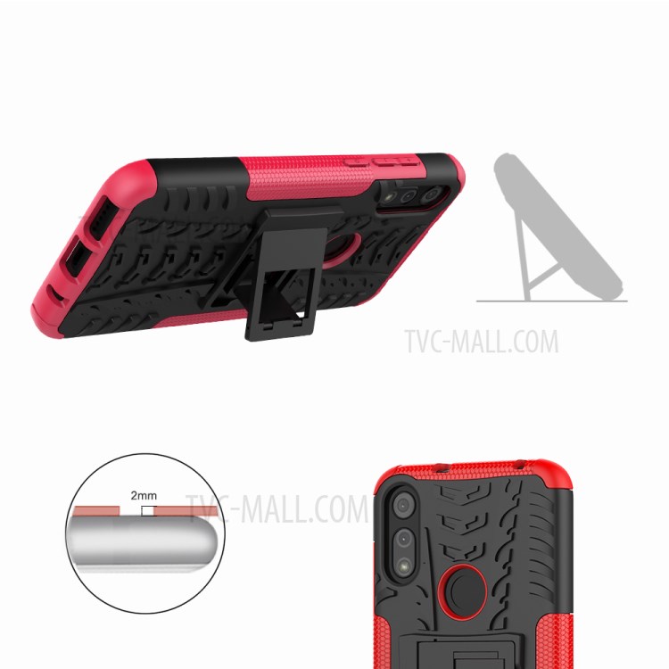 Cool Tyre Skin PC + TPU Cover with Kickstand for Motorola Moto E (2020) - Rose-4
