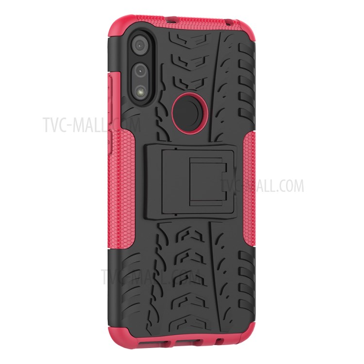 Cool Tyre Skin PC + TPU Cover with Kickstand for Motorola Moto E (2020) - Rose-7