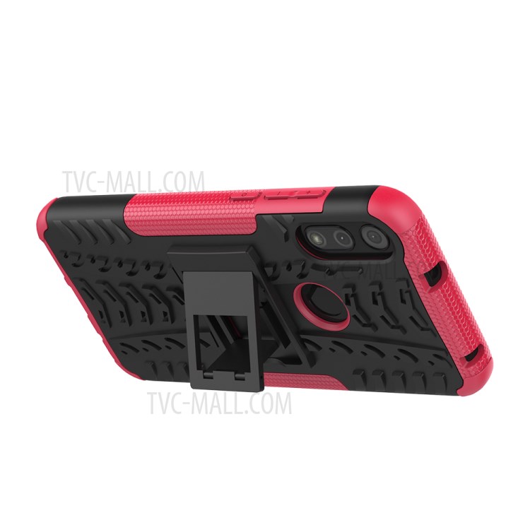 Cool Tyre Skin PC + TPU Cover with Kickstand for Motorola Moto E (2020) - Rose-8