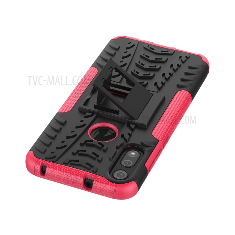 Cool Tyre Skin PC + TPU Cover with Kickstand for Motorola Moto E (2020) - Rose-9
