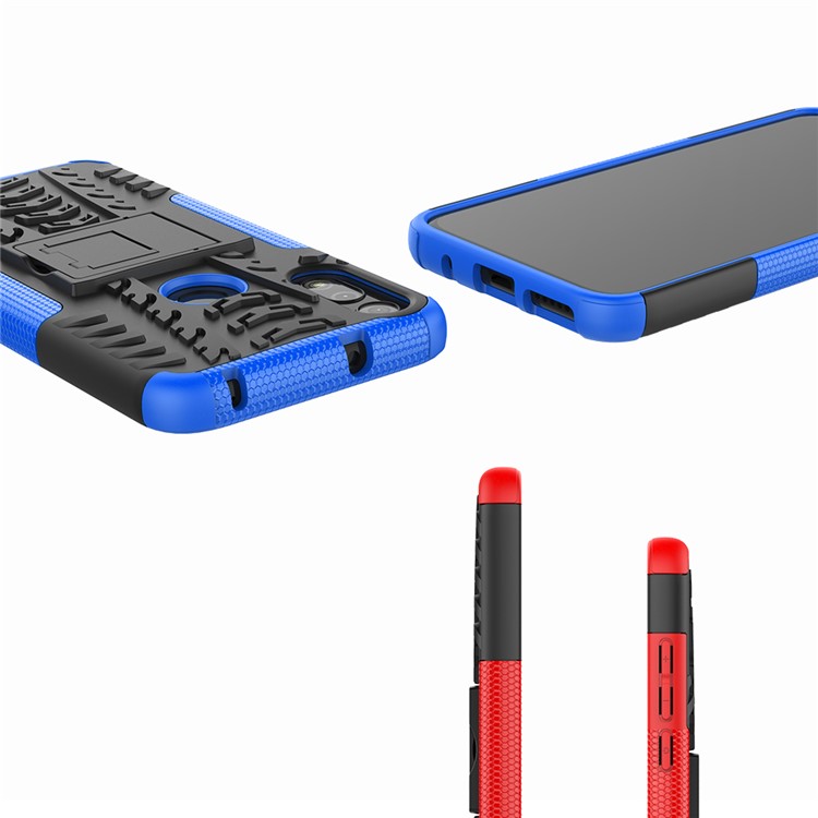 Cool Pneu Skin PC + TPU Tampa Com Kickstand Para Motorola Moto E (2020) - Azul-4