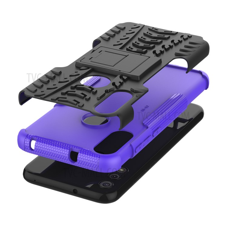 Cool Tyre Skin PC + TPU Cover with Kickstand for Motorola Moto E (2020) - Purple-10