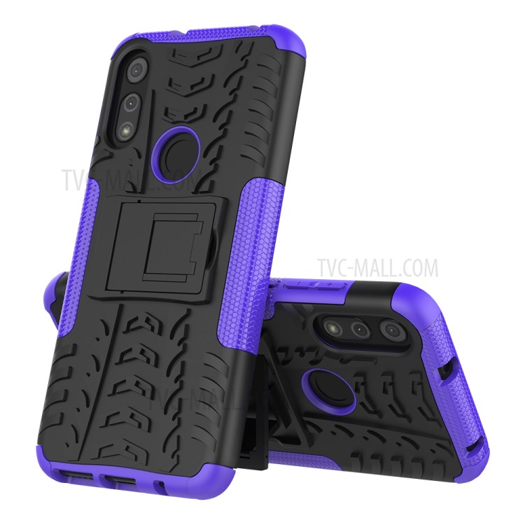 Cool Tyre Skin PC + TPU Cover with Kickstand for Motorola Moto E (2020) - Purple-2