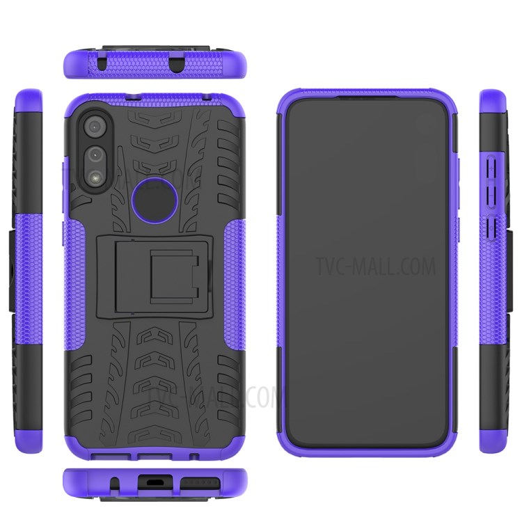 Cool Tyre Skin PC + TPU Cover with Kickstand for Motorola Moto E (2020) - Purple-3