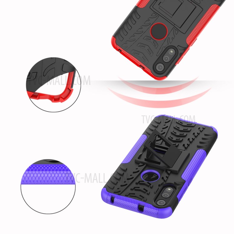 Cool Tyre Skin PC + TPU Cover with Kickstand for Motorola Moto E (2020) - Purple-4