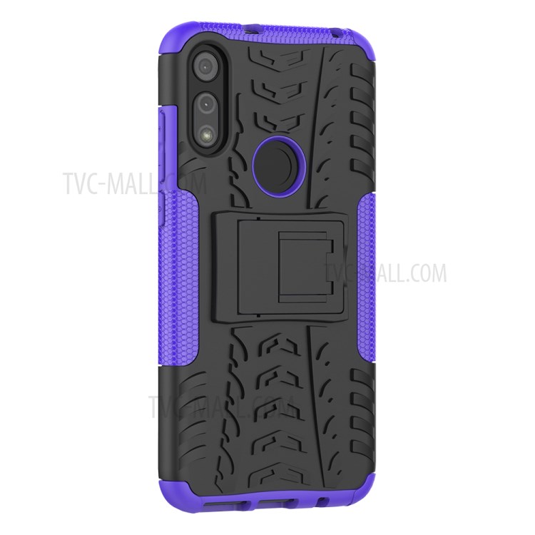 Cool Tyre Skin PC + TPU Cover with Kickstand for Motorola Moto E (2020) - Purple-7