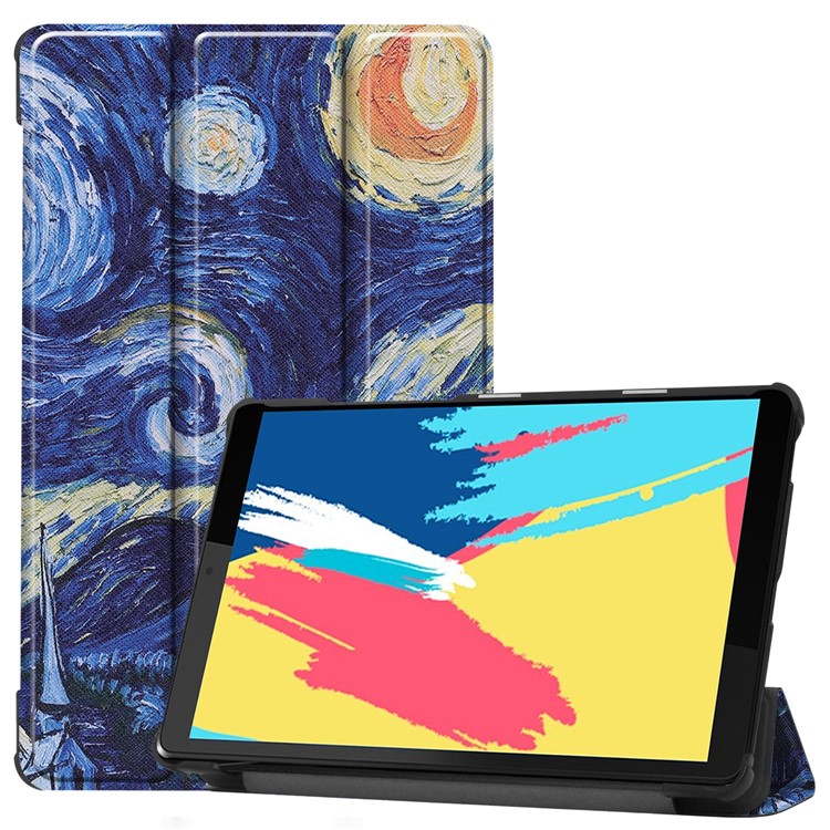 Pattern Printing Leather Tri-fold Stand Tablet Case Cover for Lenovo Tab M8 - Painting-1