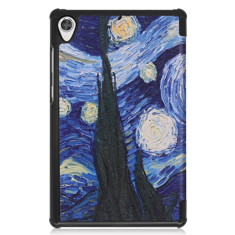 Pattern Printing Leather Tri-fold Stand Tablet Case Cover for Lenovo Tab M8 - Painting-2
