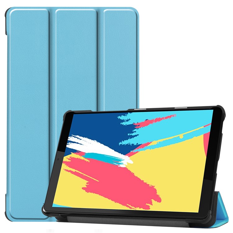 Pour Lenovo Tab M8 FHD 8705 Affiche D'amortisseur PU le Cuir Tri Fold Stand Flip Tablet Cover - Bébé Bleu