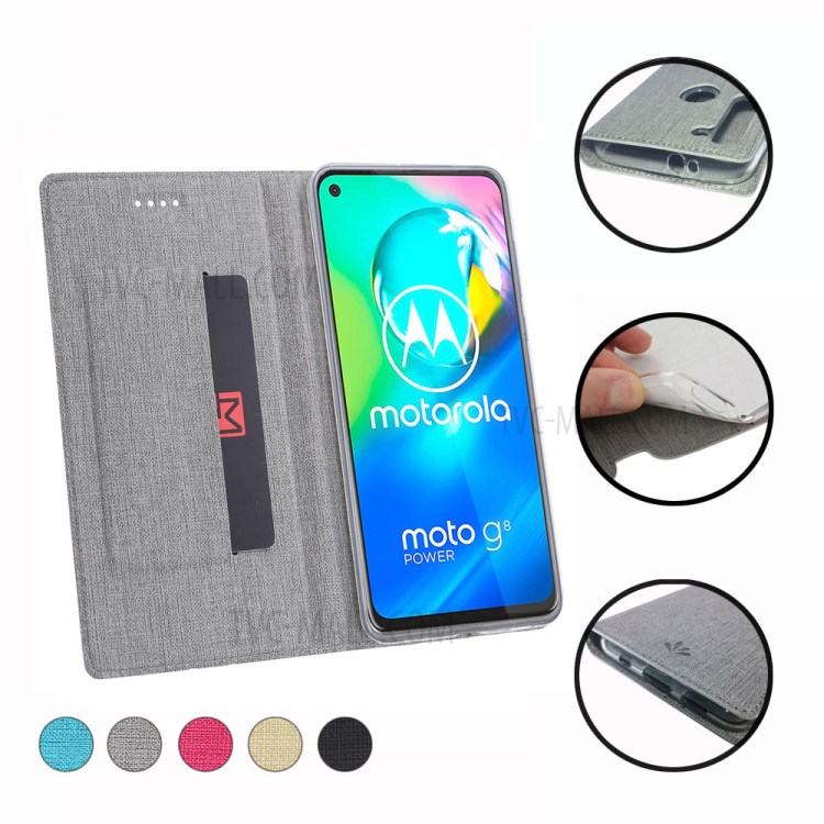 VILI DMX Cross Texture Leather Stand Case for Motorola Moto G8 Power - Grey-18