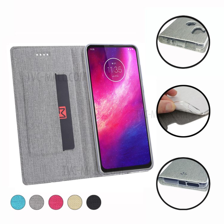 VILI DMX Cross Texture Leather Stand Case with Card Slot for Motorola One Hyper - Grey-18