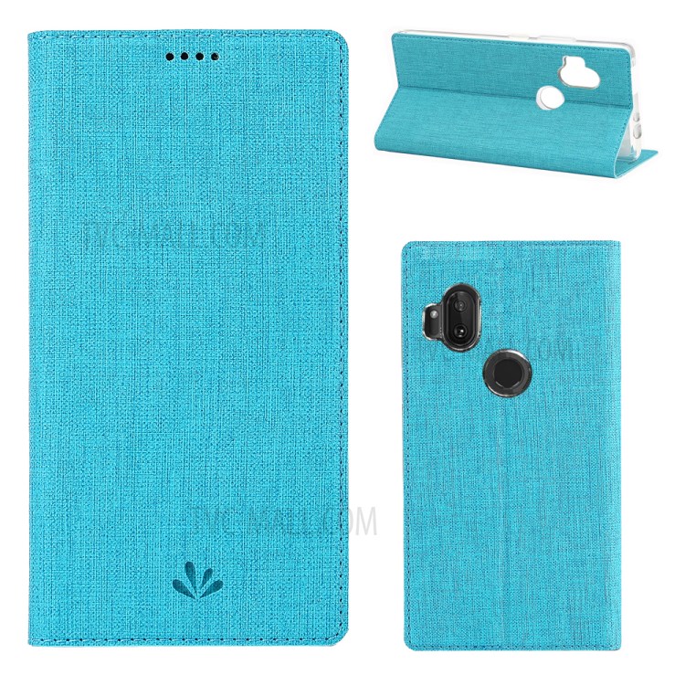 VILI DMX Cross Texture Leather Stand Case with Card Slot for Motorola One Hyper - Blue-1