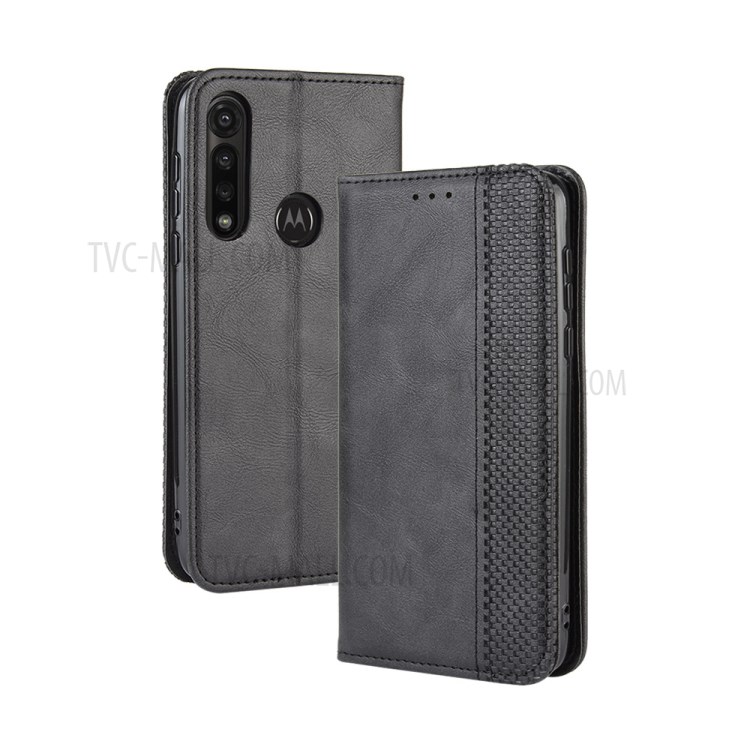 Vintage Style Leather Wallet Case for Motorola Moto G Power - Black-1