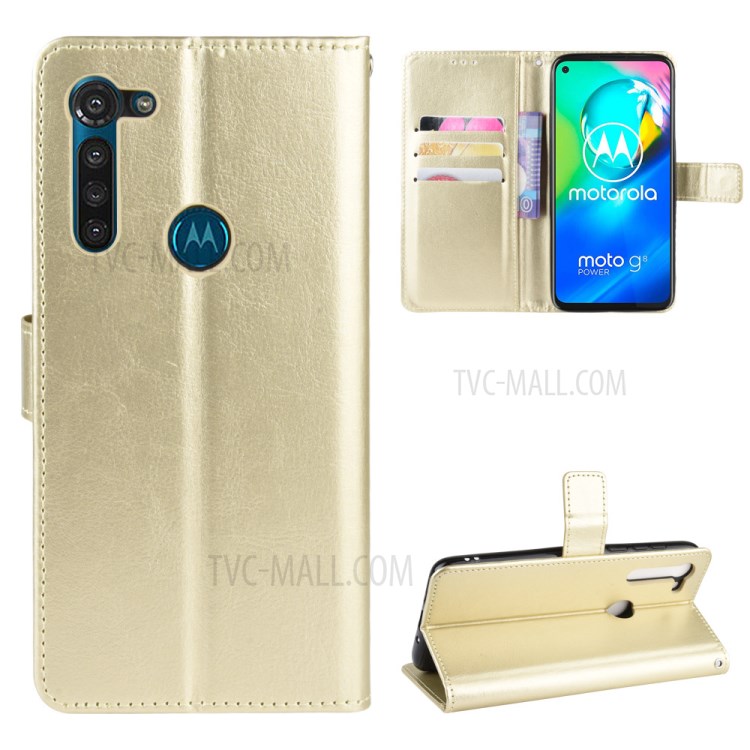 Crazy Horse Skin PU Leather Case for Motorola Moto G8 - Gold-1