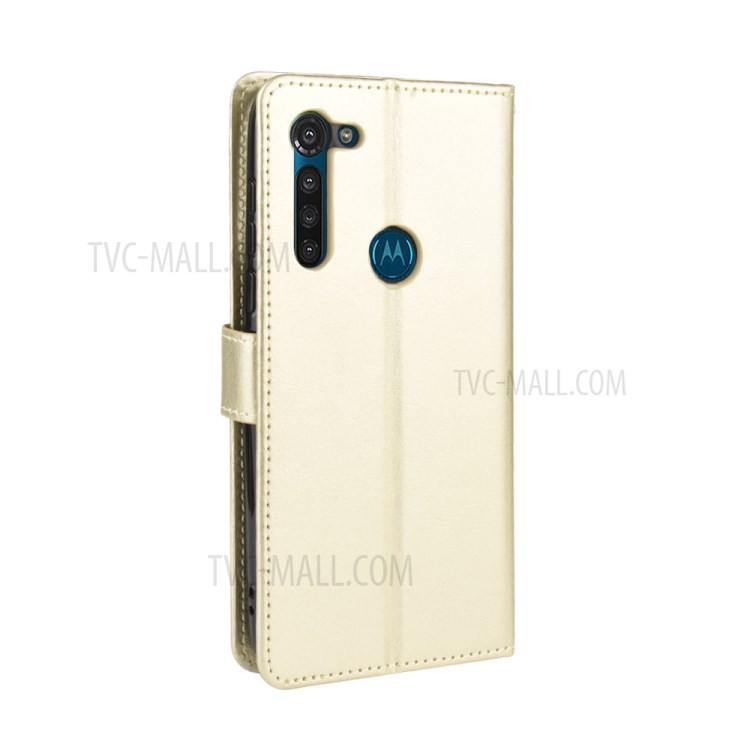 Crazy Horse Skin PU Leather Case for Motorola Moto G8 - Gold-11