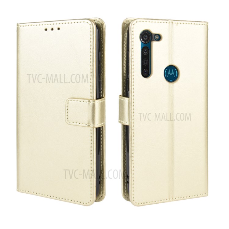 Crazy Horse Skin PU Leather Case for Motorola Moto G8 - Gold-2