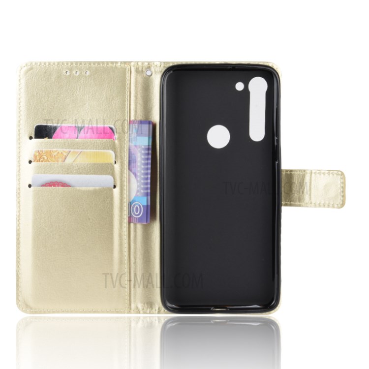Crazy Horse Skin PU Leather Case for Motorola Moto G8 - Gold-8