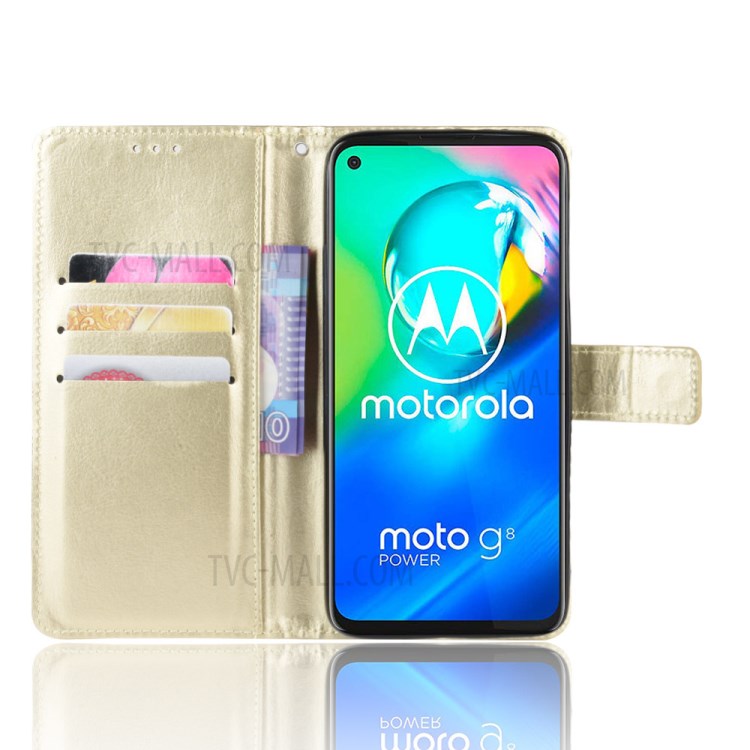Crazy Horse Skin PU Leather Case for Motorola Moto G8 - Gold-9