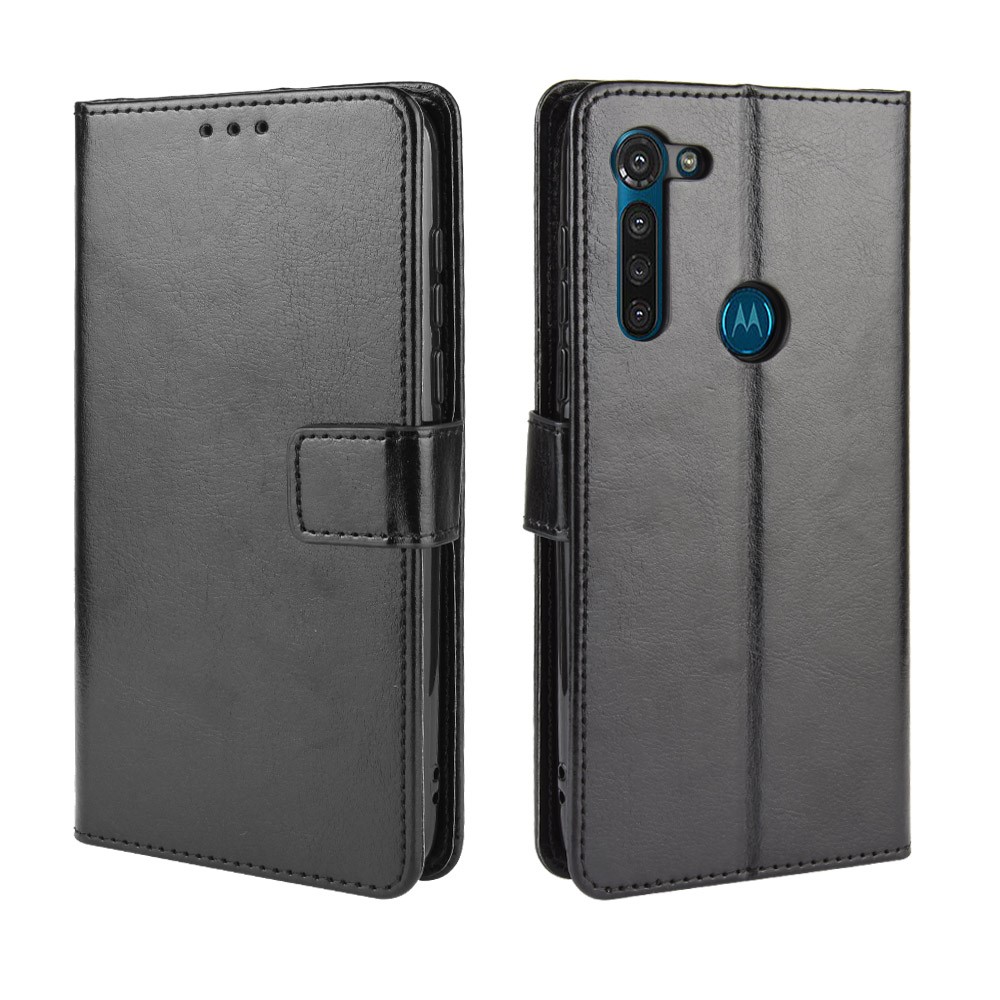 Crazy Horse Skin PU Leather Case for Motorola Moto G8 - Black-2