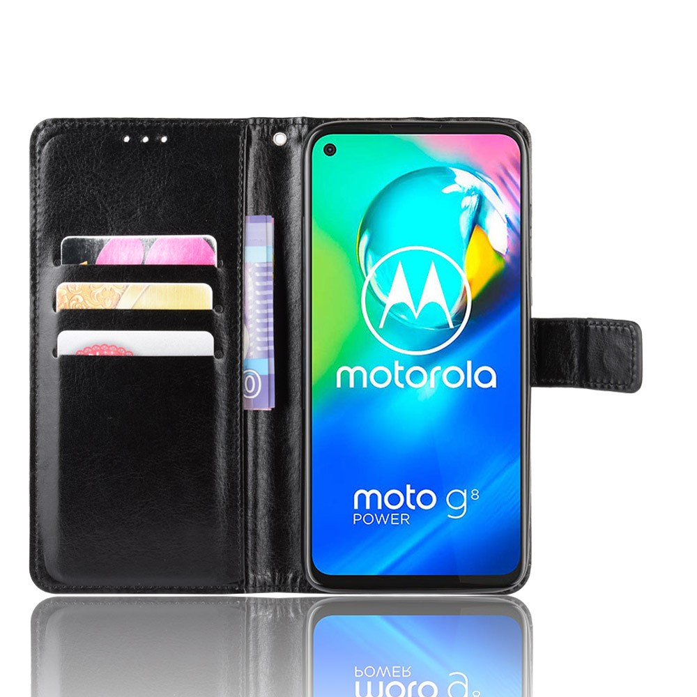 Crazy Horse Skin PU Leather Case for Motorola Moto G8 - Black-6