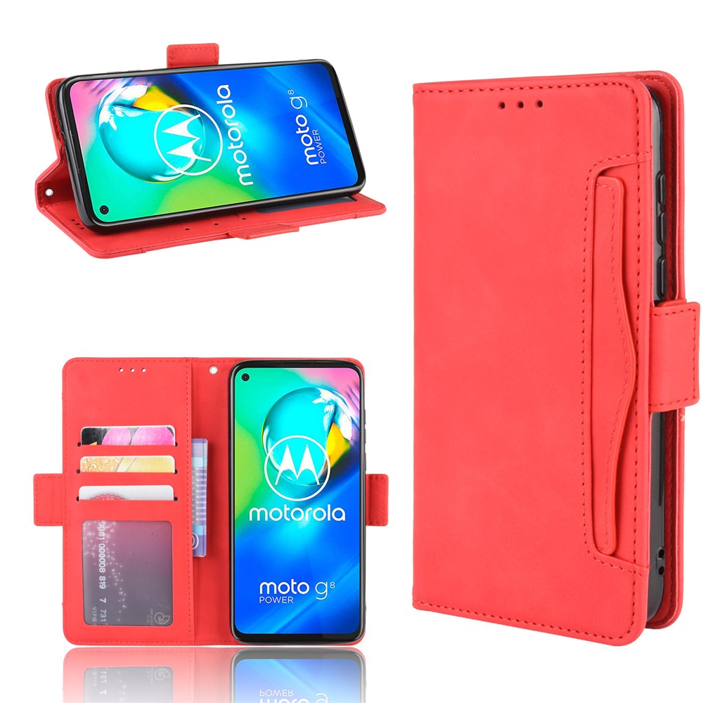 Wallet Stand Flip Leather Phone Cover with Multiple Card Slots for Motorola Moto G8 - Red-1