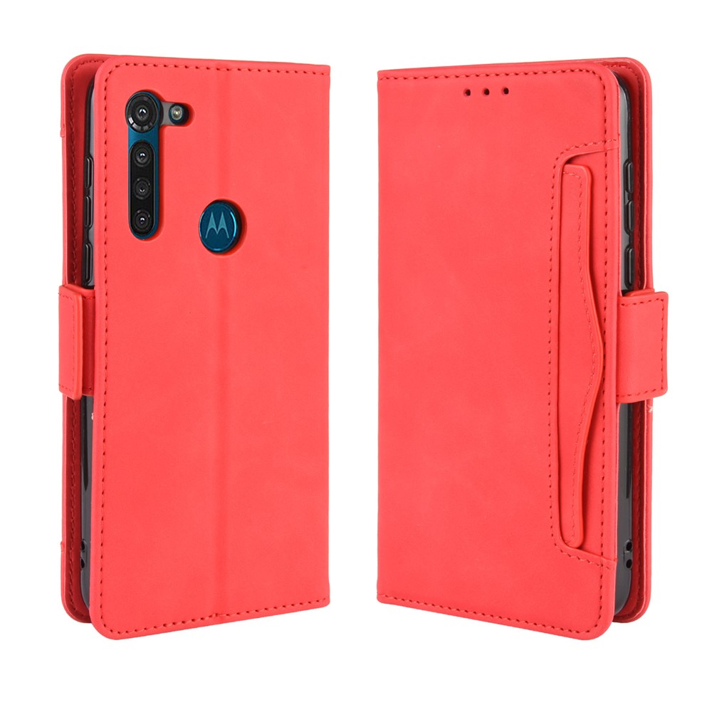 Wallet Stand Flip Leather Phone Cover with Multiple Card Slots for Motorola Moto G8 - Red-2