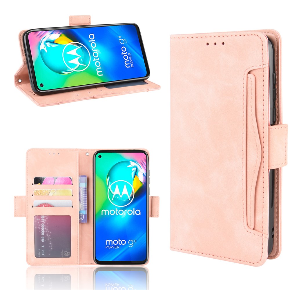 Wallet Stand Flip Leather Phone Cover with Multiple Card Slots for Motorola Moto G8 - Rose Gold-1