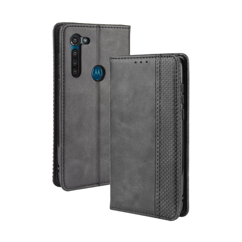 Retro Magnetic Leather Wallet Phone Cover for Motorola Moto G8 - Black-2